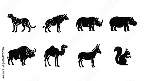 A collection of african wildlife animals presented in a stark black style a striking silhouette high quality professional detailed modern elegant