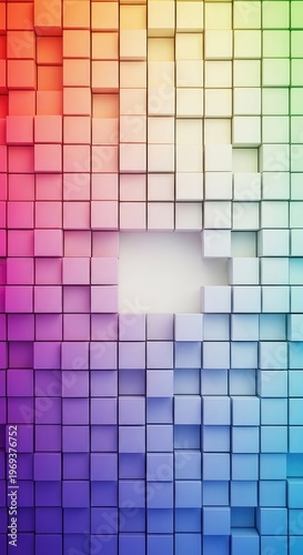 Minimalist background showing a precise geometric array of digital squares with one solitary segment intentionally left perfectly empty, geometric, matrix, high resolution