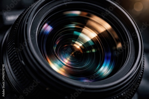 close up detailed view of a professional camera lens