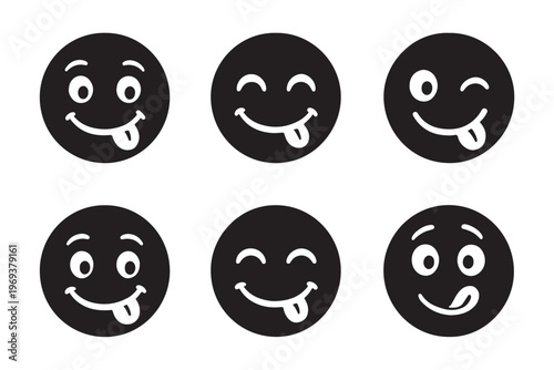 Yummy smile emoji face for food apps, tasty reactions and hungry mood expression design