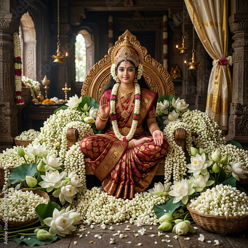 Goddess Lakshmi seated on a...