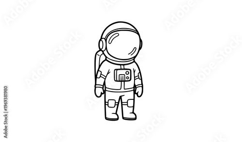 Astronaut doodle character outline standing space figure minimal vector illustration
