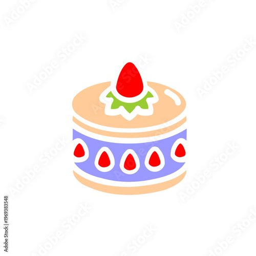 A charming and minimalist logo in a soft, colorful palette depicting a strawberry shortcake or layer cake.