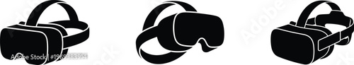 Modern virtual reality headset icons set in sleek minimalist line art style, perfect for tech branding and gaming app design