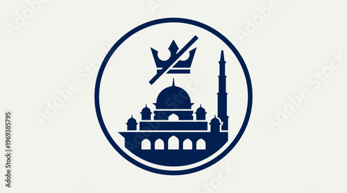 Symbolic Icon Combining Islamic Mosque and Crossed-Out Crown