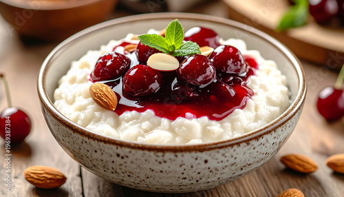 Danish Risalamande Rice Dessert with Cherry Sauce