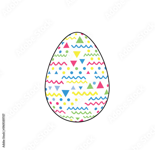 Vibrantly decorated Easter egg illustration with colorful geometric patterns, perfect for holiday celebrations, springtime themes, and festive graphic designs