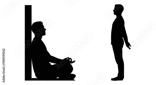 Contrast between meditative pose and standing posture of a person Vector, illustration