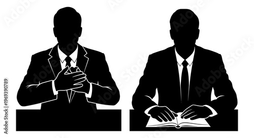 Contrasting approaches of public speaking and reading from a book at podiums Vector, illustration