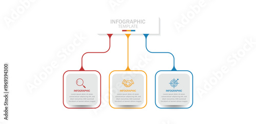 Modern  business infographics template. Template with 3 steps, options. Business timeline with options for brochure, diagram, workflow, timeline, web design. Vector EPS 10