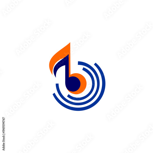 Free Download A modern and high-energy minimalist logo in electric blue and bright orange, depicting a musical note combined with sound waves. - GFXLoad