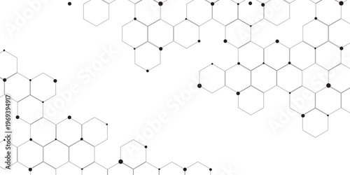 Molecular structure abstract tech background. Geometric white background. Vector banner design with hexagons. Science network pattern, connecting lines and dots Medical background, Vector illustration
