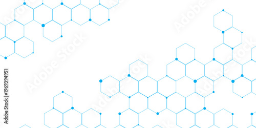 Molecular structure abstract tech background. Geometric white background. Vector banner design with hexagons. Science network pattern, connecting lines and dots Medical background, Vector illustration