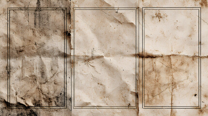 Vintage grunge old paper texture with wrinkles and folded effect. Rectangles and square old photo frames template collection. Grange and punk overlay folded paper texture. Worn, torn, weathered 