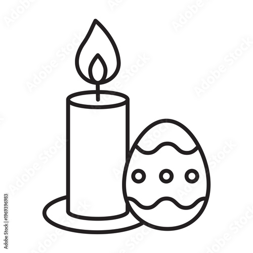 Minimalist linear icon of a burning candle and decorated Easter egg. Editable stroke vector illustration symbolizing resurrection, light, and religious holiday tradition.