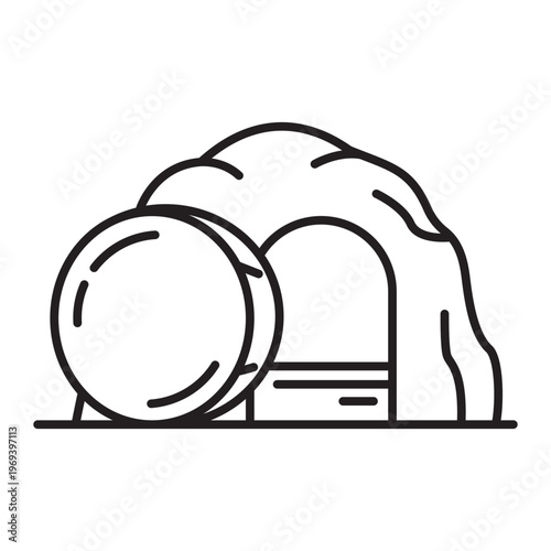 Editable stroke empty tomb icon. Jesus resurrection line art, Easter miracle symbol. Christian faith, holy week, and gospel story vector. Minimalist outline of the open stone cave.