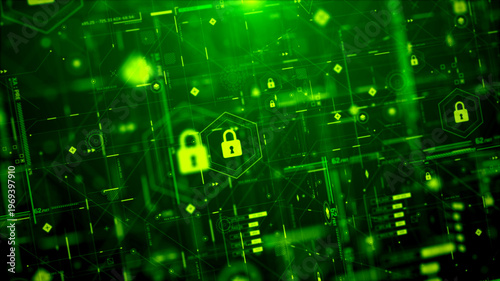 Futuristic Cyber Security HUD Interface with Digital Lock System