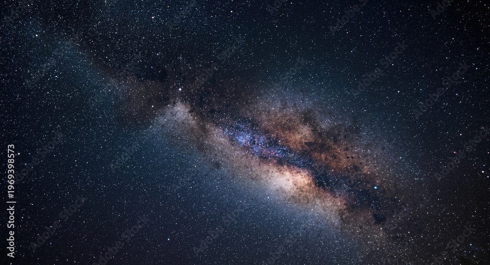 Obraz premium Wide angle cartoon style 3D rendering featuring the Milky Way galaxy with starry night sky background