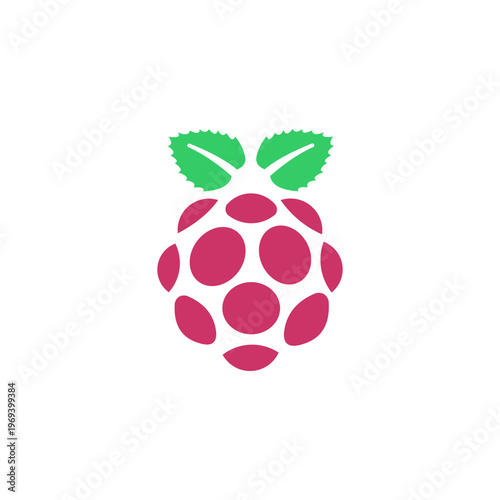 A vibrant and modern minimalist logo in magenta and leaf green, depicting a stylized raspberry or blackberry.