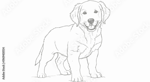 Adorable Golden Retriever Puppy Sketch Standing and Smiling Happily