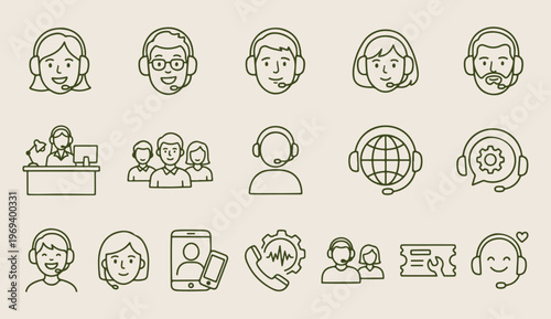 Customer service support, call center agent doodle, online help vector, technology communication line art, global network pattern, technical assistant background, hand drawn support
