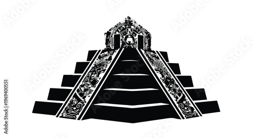 Intricate ancient pyramid structure with detailed carvings, a symbol of history and culture.