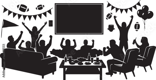 Football Game Watch Party Silhouette Home Entertainment Vector Illustration