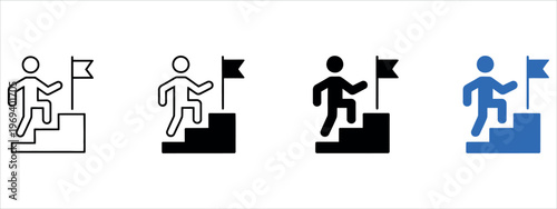 Minimalist flat design illustration showing career advancement from beginner to leadership, ideal for business, HR, education, and motivational content.