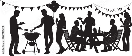 Labor Day BBQ Party Silhouette People Celebration Vector Illustration
