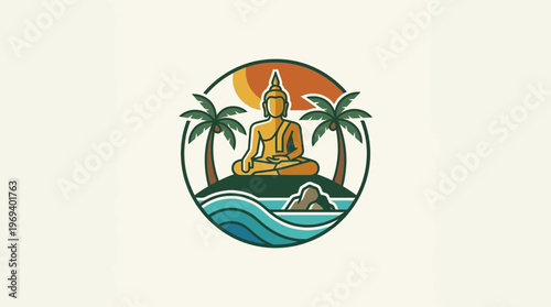 Serene Buddha Statue on a Tropical Island