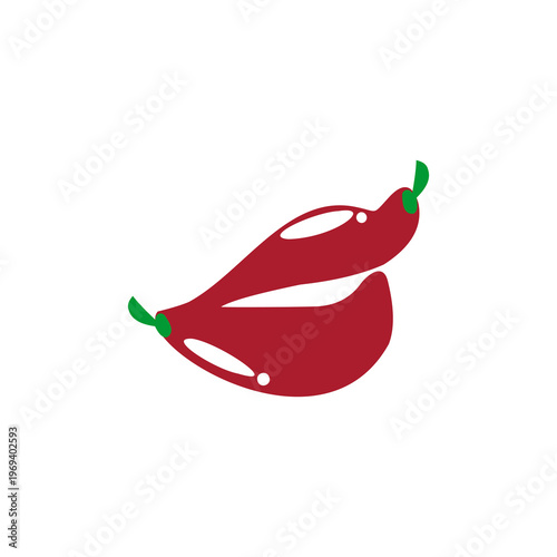 A clever and provocative minimalist logo in deep red and bright green, depicting a pair of lips formed by two chili peppers.