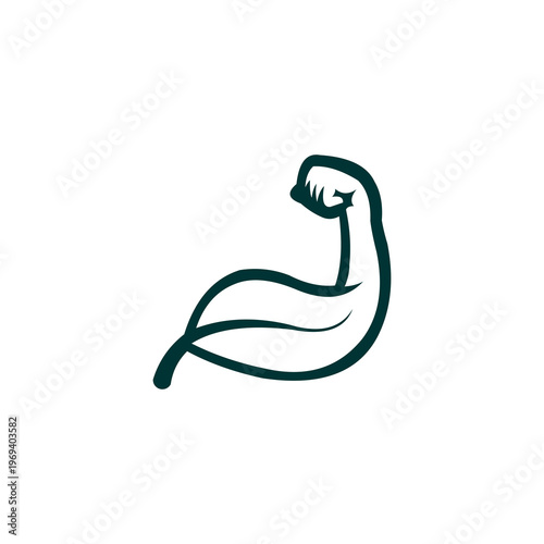 A minimalist and empowering logo in deep forest green, depicting a human bicep integrated into the shape of a leaf.