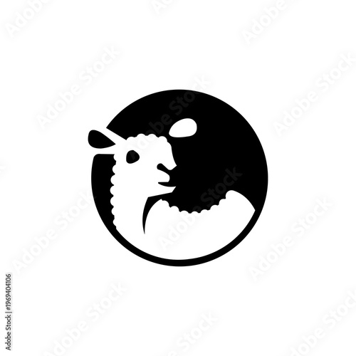 A bold and classic minimalist logo in black and white, featuring the silhouette of a sheep's head and upper body.