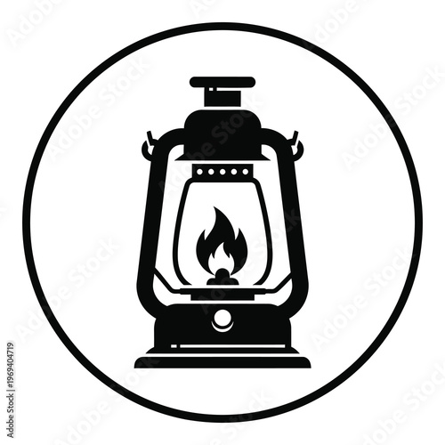 Black silhouette of a kerosene lamp in a circle  simple icon design icon