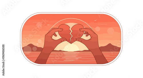 Hands holding broken heart illustration concept of relationships and emotions