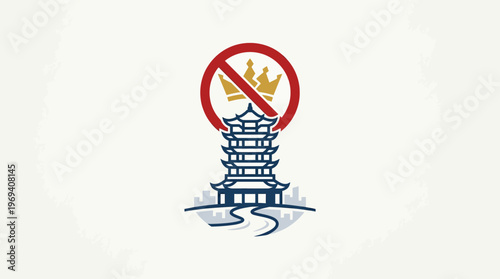 Anti-Monarchy Concept Tower Symbol With Crown Ban