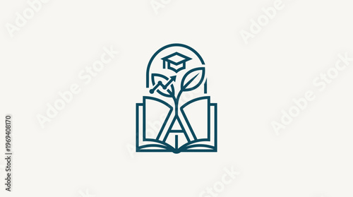Educational Growth Logo Book Plant Graduation Cap