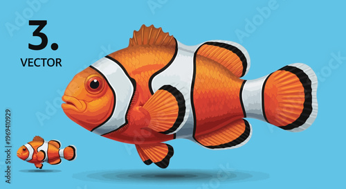 Vibrant Vector Illustration of a Detailed Orange and White Clownfish