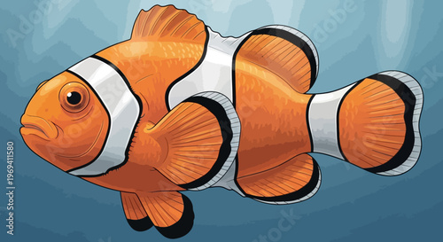 Vibrant Cartoon Clownfish with Orange Body, White Stripes, and Black Outlines