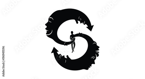 Silhouette of a person in a cycle of shifting emotions, from joy to sadness