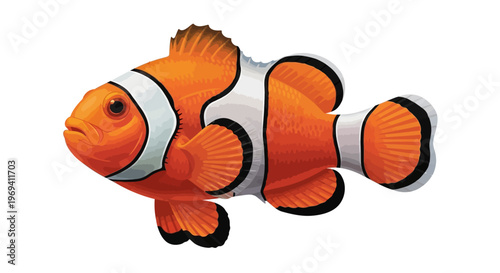 Vibrant Cartoon Clownfish with Orange, White, and Black Striped Markings