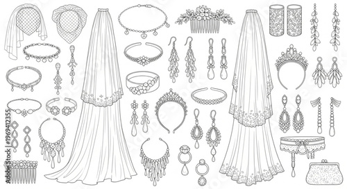 Collection of Elegant Bridal Accessories and Ornaments.