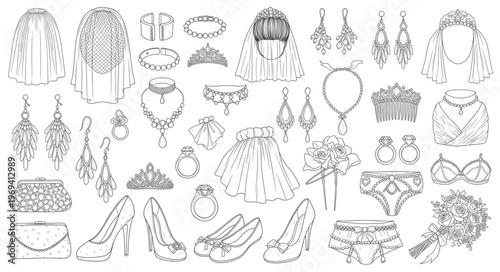 Collection of Elegant Fashion Accessories and Footwear Sketches.