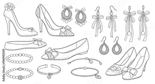 Collection of Elegant Footwear and Sparkling Jewelry.