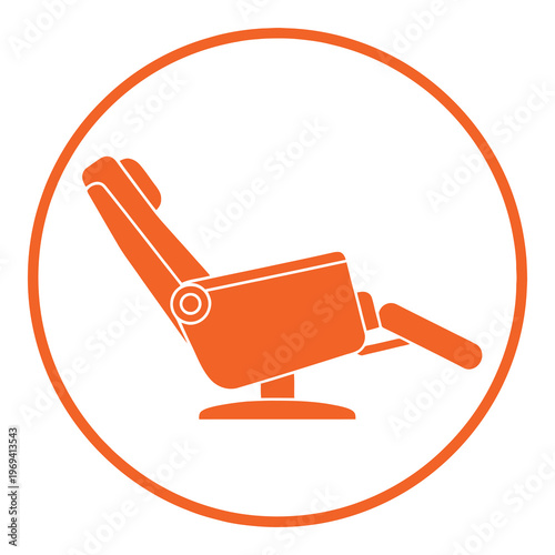 Orange reclining chair icon in a circle isolated on white background icon