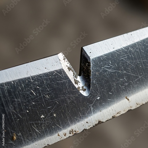 Close-up Sharp Edge of a Textured Steel Knife, Abstract Metallurgy Image