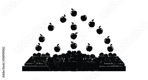 A cascade of apples arranged in a triangular formation against a white background, symbolizing growth and abundance.