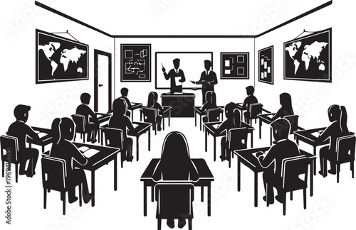 Classroom Education Silhouette Scene for School Design Vector Illustration
