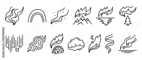 Collection of various hand-drawn nature and weather phenomena icons with a minimalist black outline style
