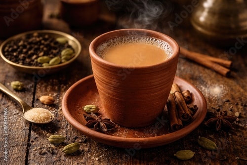Traditional Indian chai served in an earthy clay cup
